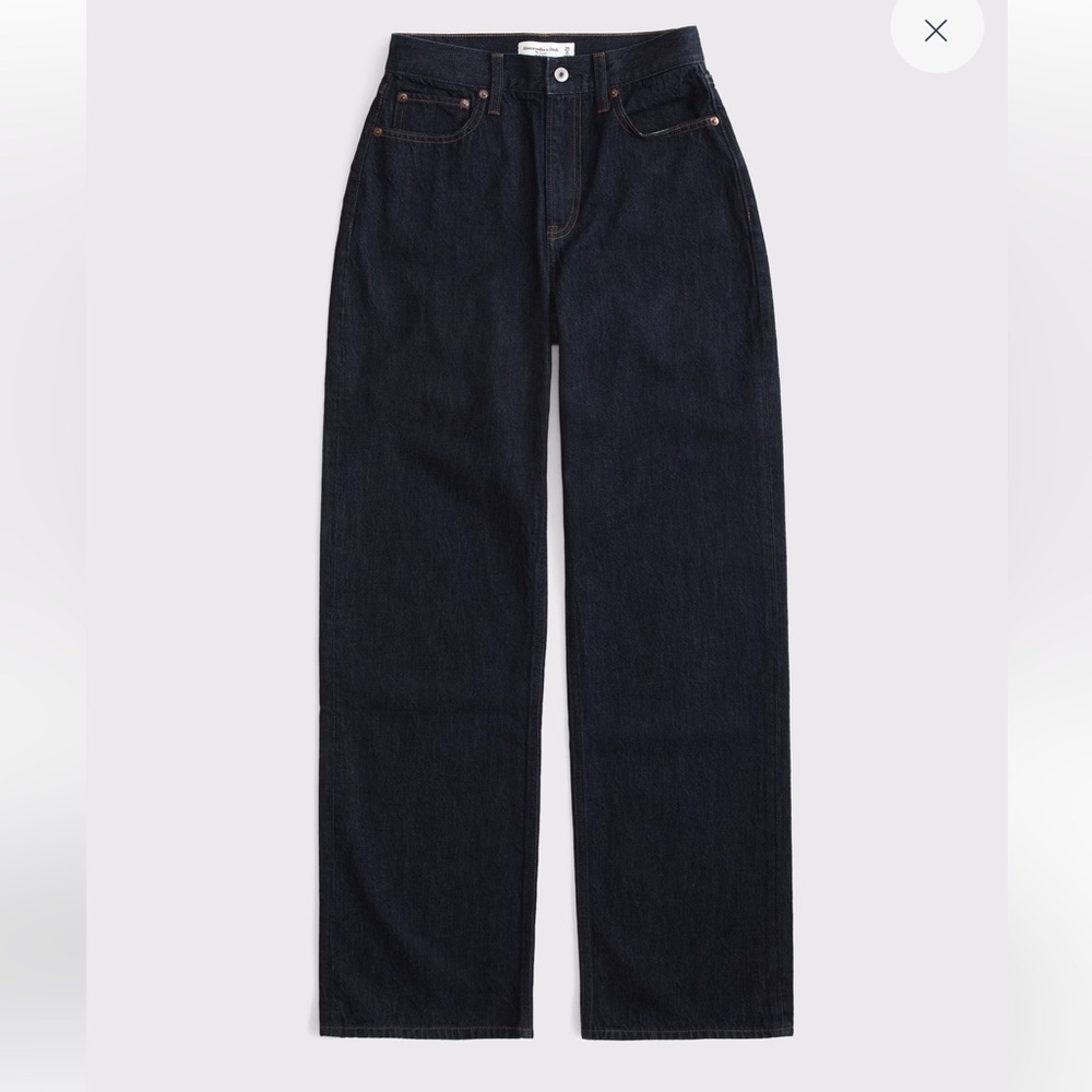 Abercrombie Curve Love High Rise Loose Jeans in dark rinse wash, 28 Short